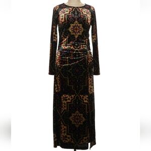 LOFT Black Multi Velvet Printed Maxi Skirt